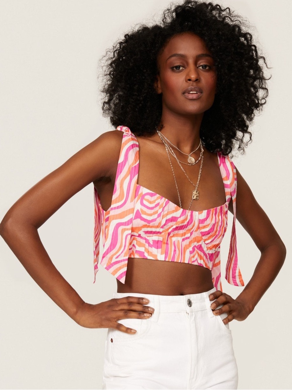 SOLID & STRIPED Frankie Bra Top in Pink and Orange Abstract Zebra